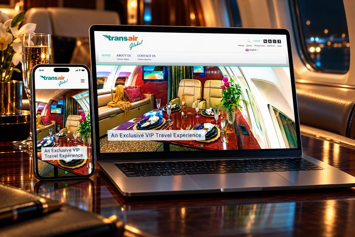 Transair Global website presented on a laptop and smartphone